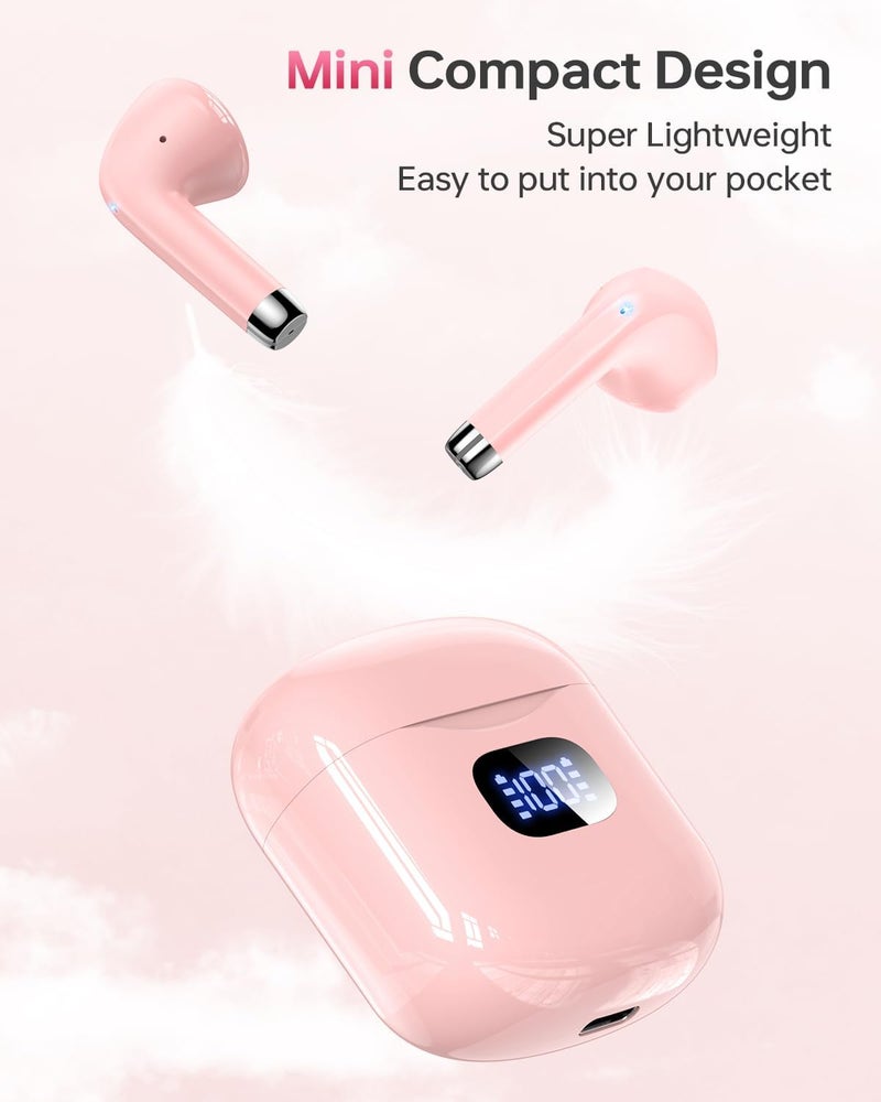 KTGEE Wireless Earbuds Bluetooth 5.3 Headphones, 40Hrs Playback Stereo Ear Buds with LED Display Charging Case IPX7 Waterproof in-Ear Earphones with Mic for Phone Tablet Laptop Sports, Pink - Image 3